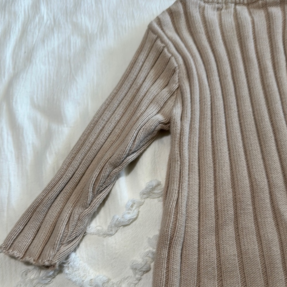 Beige Ribbed Knit Sweater - Picture 9 of 11